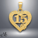 Load image into Gallery viewer, 14K Yellow Gold 15 in QUINCE ANOS Heart Frame Pendant with Necklace Chain Options
