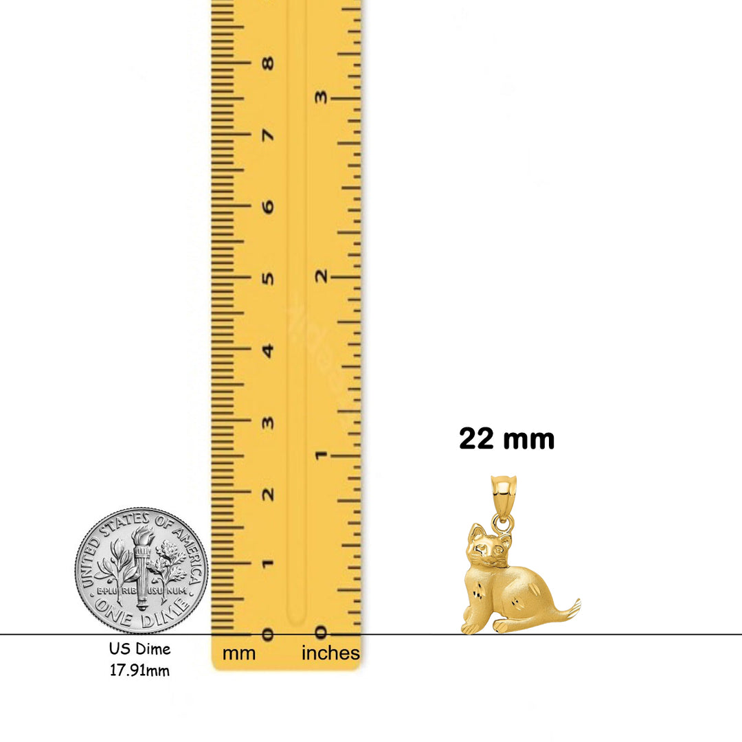 14K Yellow Gold Cat Charm with Necklace Chain Options