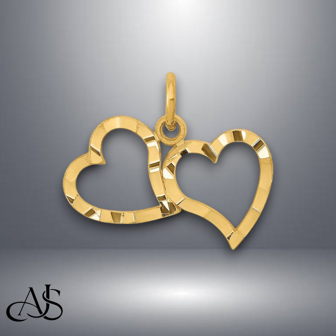 14K Yellow Gold Polished Double Heart Pendant with Necklace Chain Options