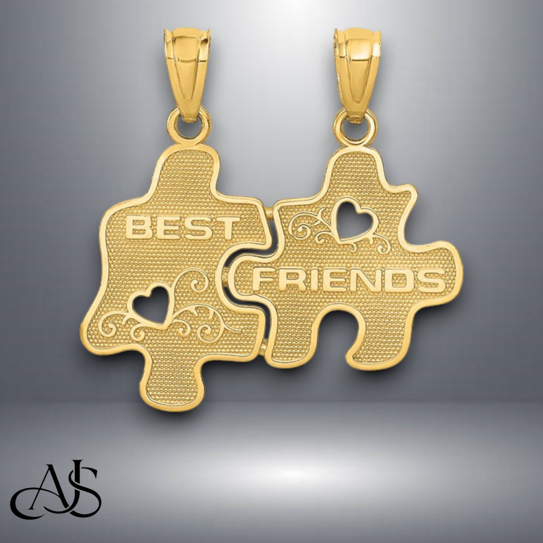 14K Yellow Gold BEST FRIENDS Puzzle Pieces Break-apart Pendant with Necklace Chain Options