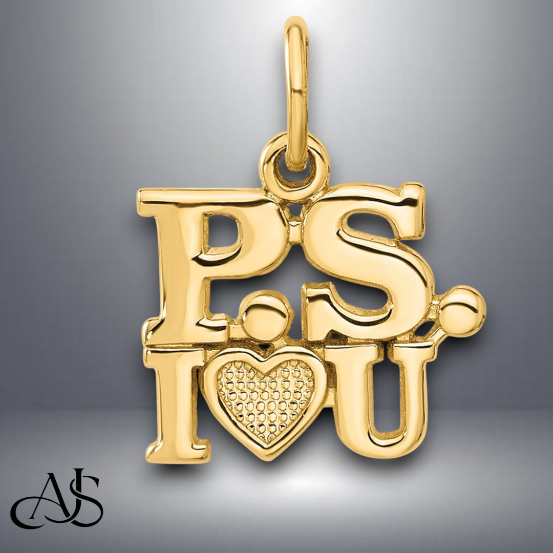 14K Yellow Gold P.S. I LOVE YOU Charm with Necklace Chain Options