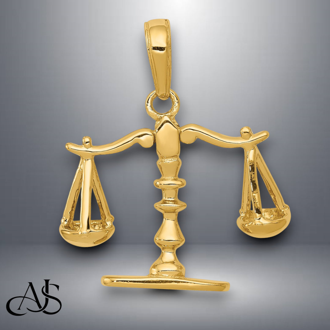 14K Yellow Gold or White Gold 3-D Moveable Scales of Justice Pendant with Necklace Chain Options