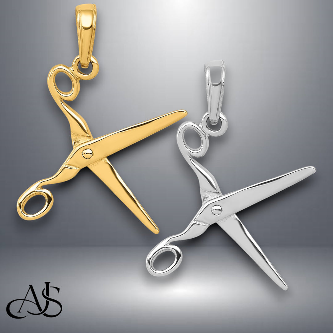 14K Yellow Gold or White Gold 3-D Moveable Scissors Pendant with Necklace Chain Options