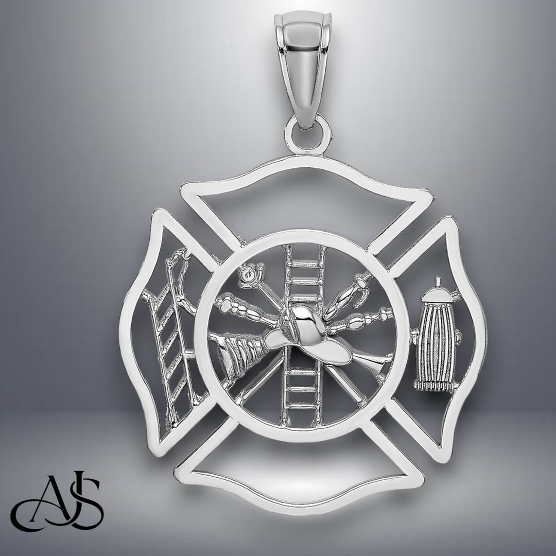 14K Yellow Gold or White Gold Fireman Shield Pendant with Necklace Chain Options