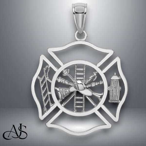 14K Yellow Gold or White Gold Fireman Shield Pendant with Necklace Chain Options