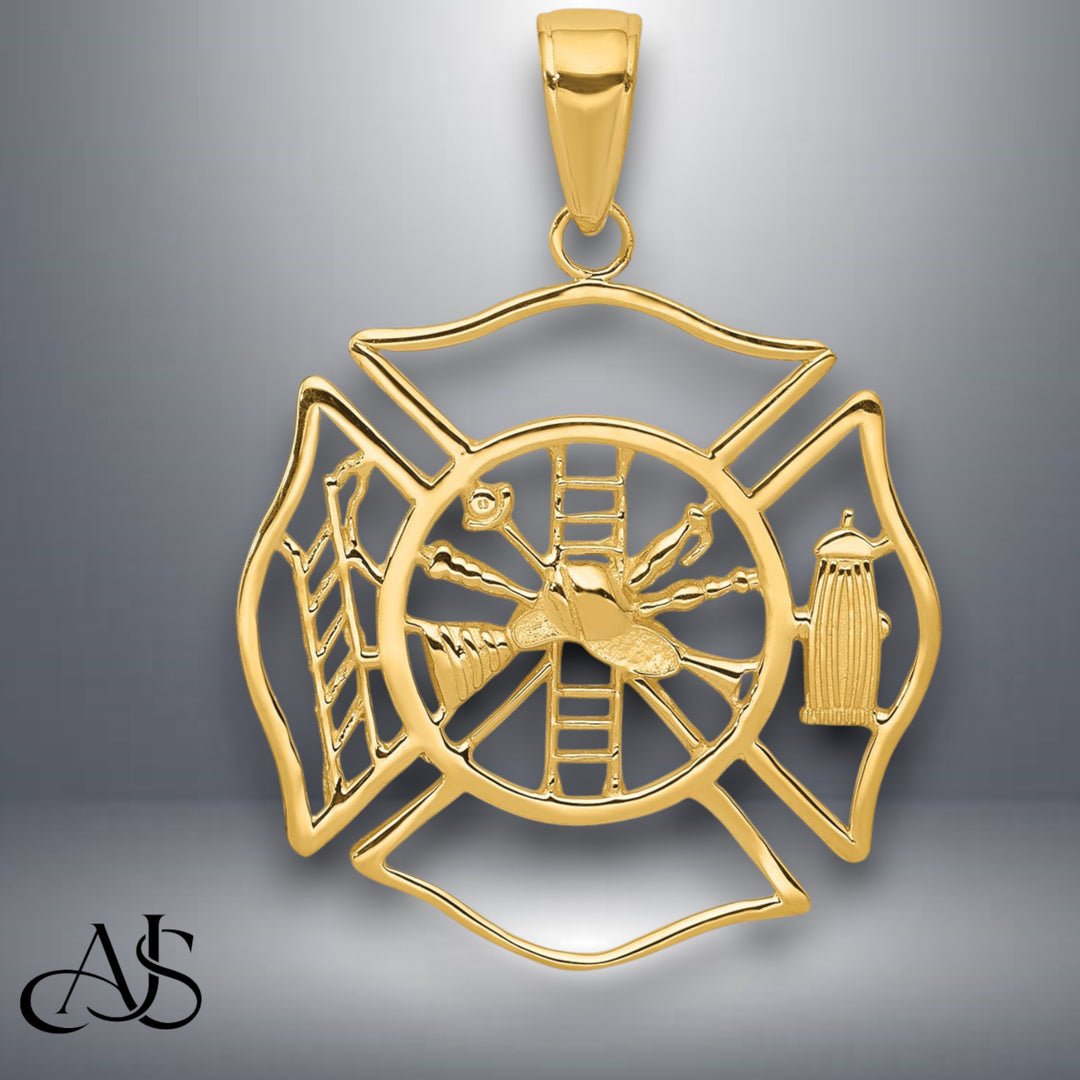 14K Yellow Gold or White Gold Fireman Shield Pendant with Necklace Chain Options