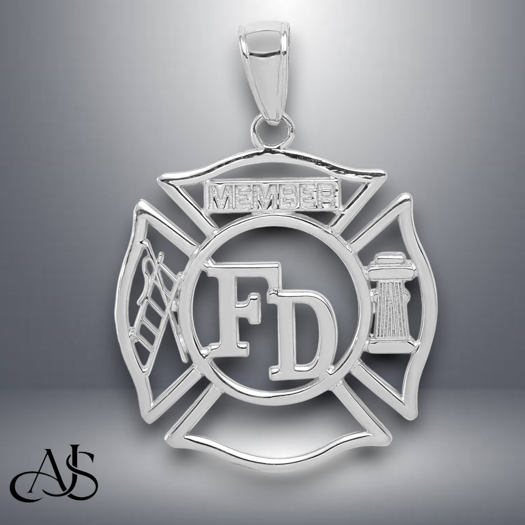 14K Yellow Gold or White Gold FD MEMBER in Shield Pendant with Necklace Chain Options