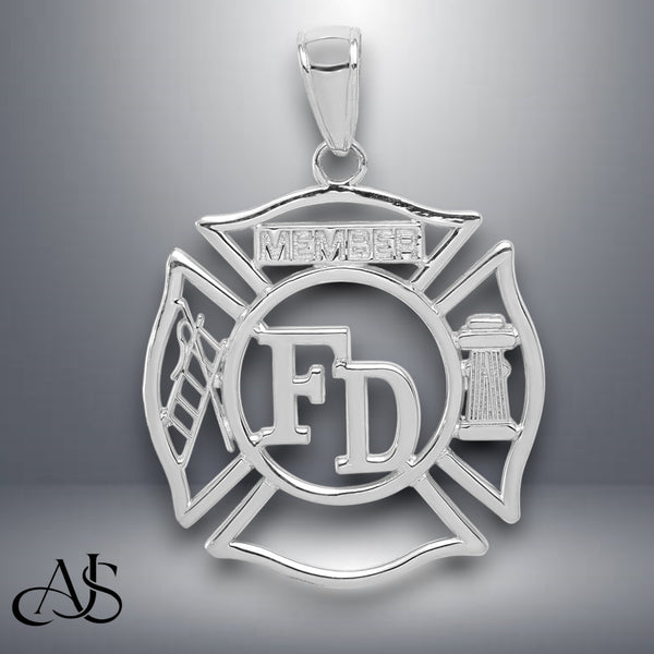 14K Yellow Gold or White Gold FD MEMBER in Shield Pendant with Necklace Chain Options