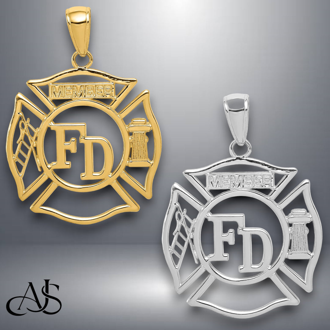 14K Yellow Gold or White Gold FD MEMBER in Shield Pendant with Necklace Chain Options