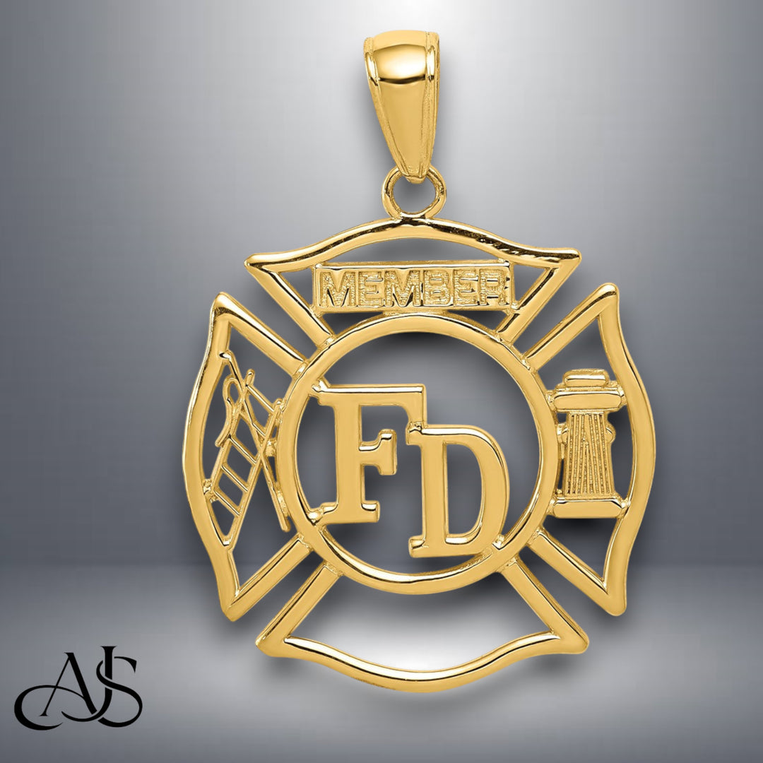 14K Yellow Gold or White Gold FD MEMBER in Shield Pendant with Necklace Chain Options