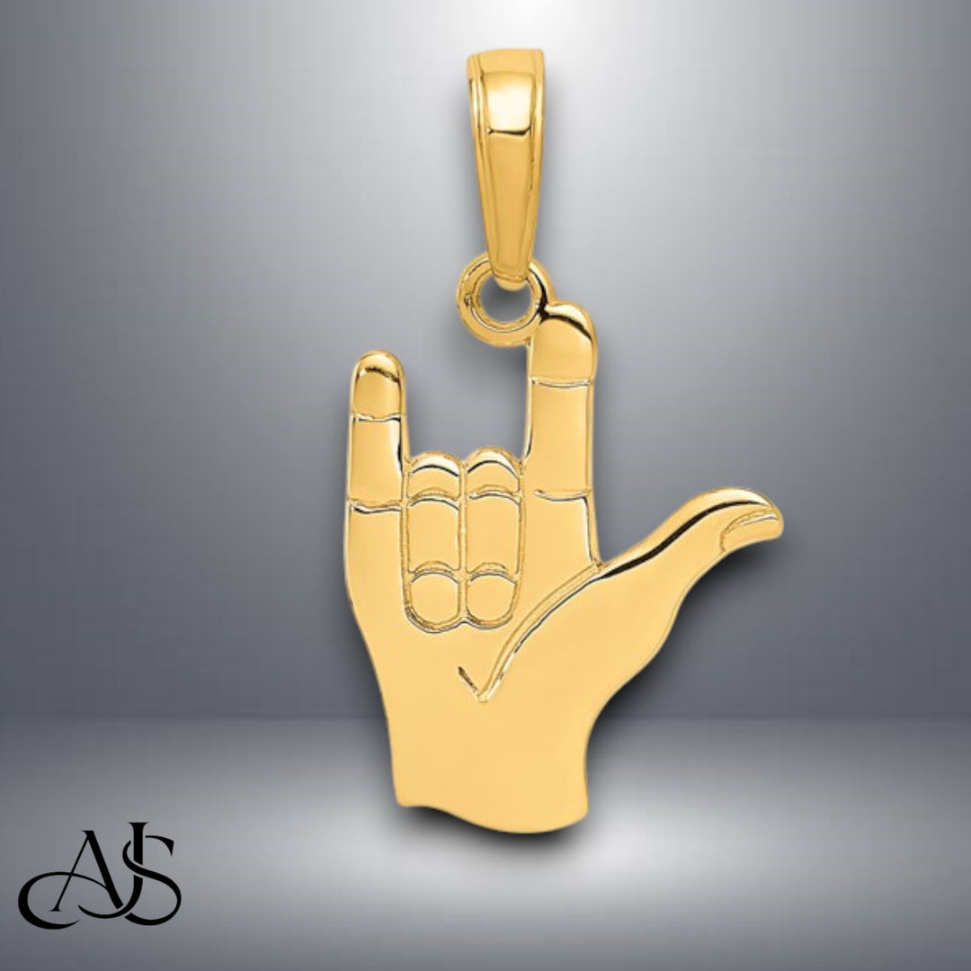 14K Yellow Gold or White Gold I Love You Hand/ Sign Language Pendant with Necklace Chain Options
