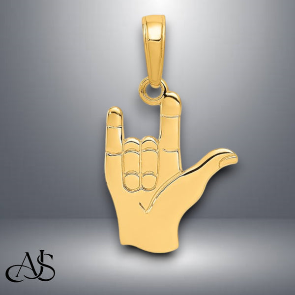 14K Yellow Gold or White Gold I Love You Hand/ Sign Language Pendant with Necklace Chain Options