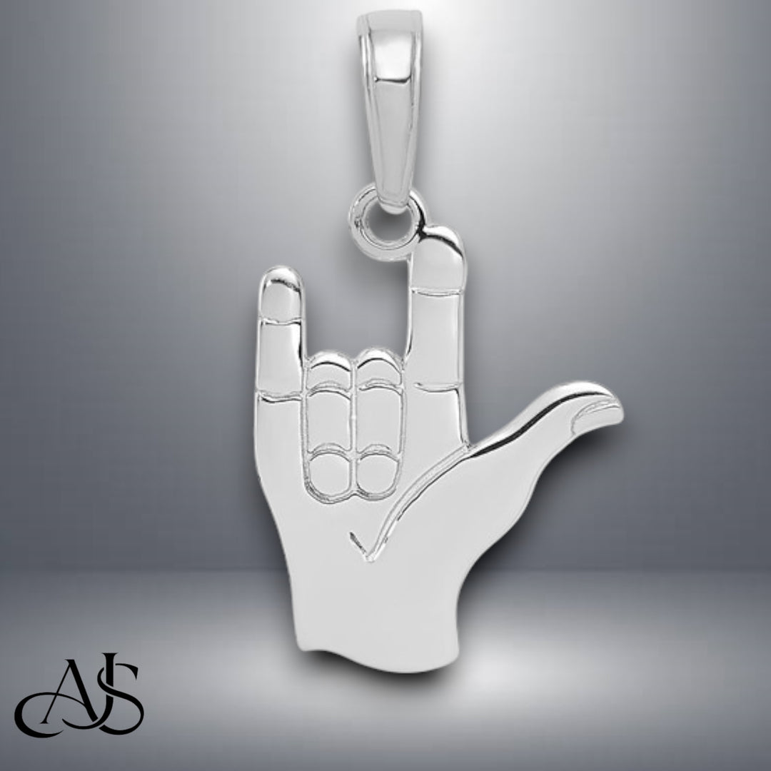 14K Yellow Gold or White Gold I Love You Hand/ Sign Language Pendant with Necklace Chain Options
