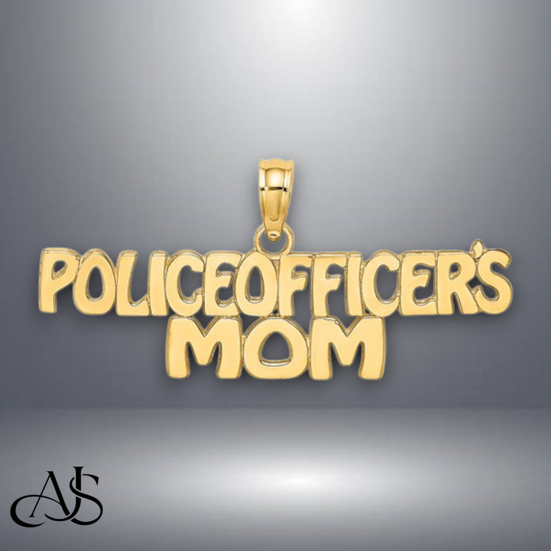14K Yellow Gold POLICE OFFICER'S MOM Charm with Necklace Chain Options