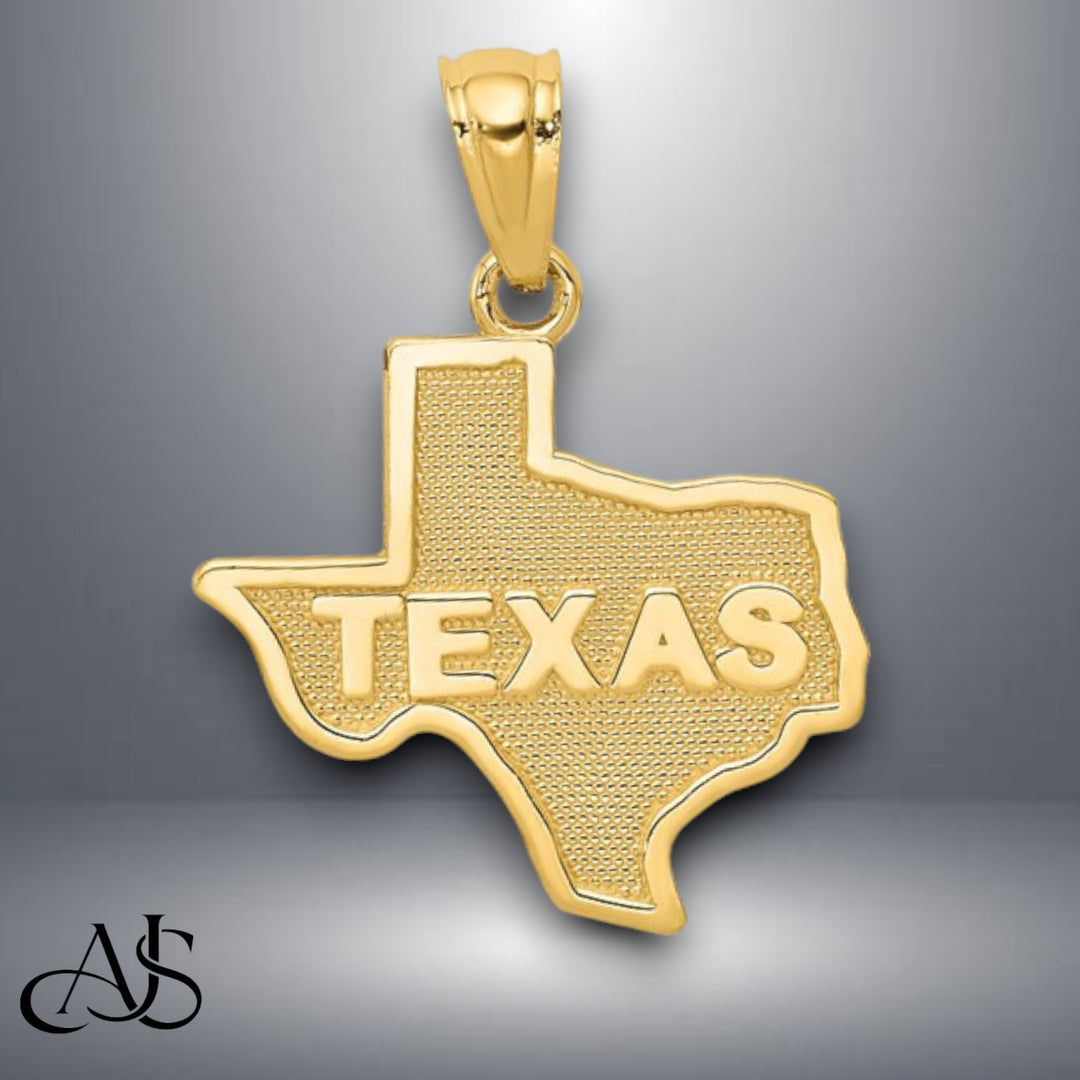 14K Yellow Gold State of TEXAS Map Pendant with Necklace Chain Options