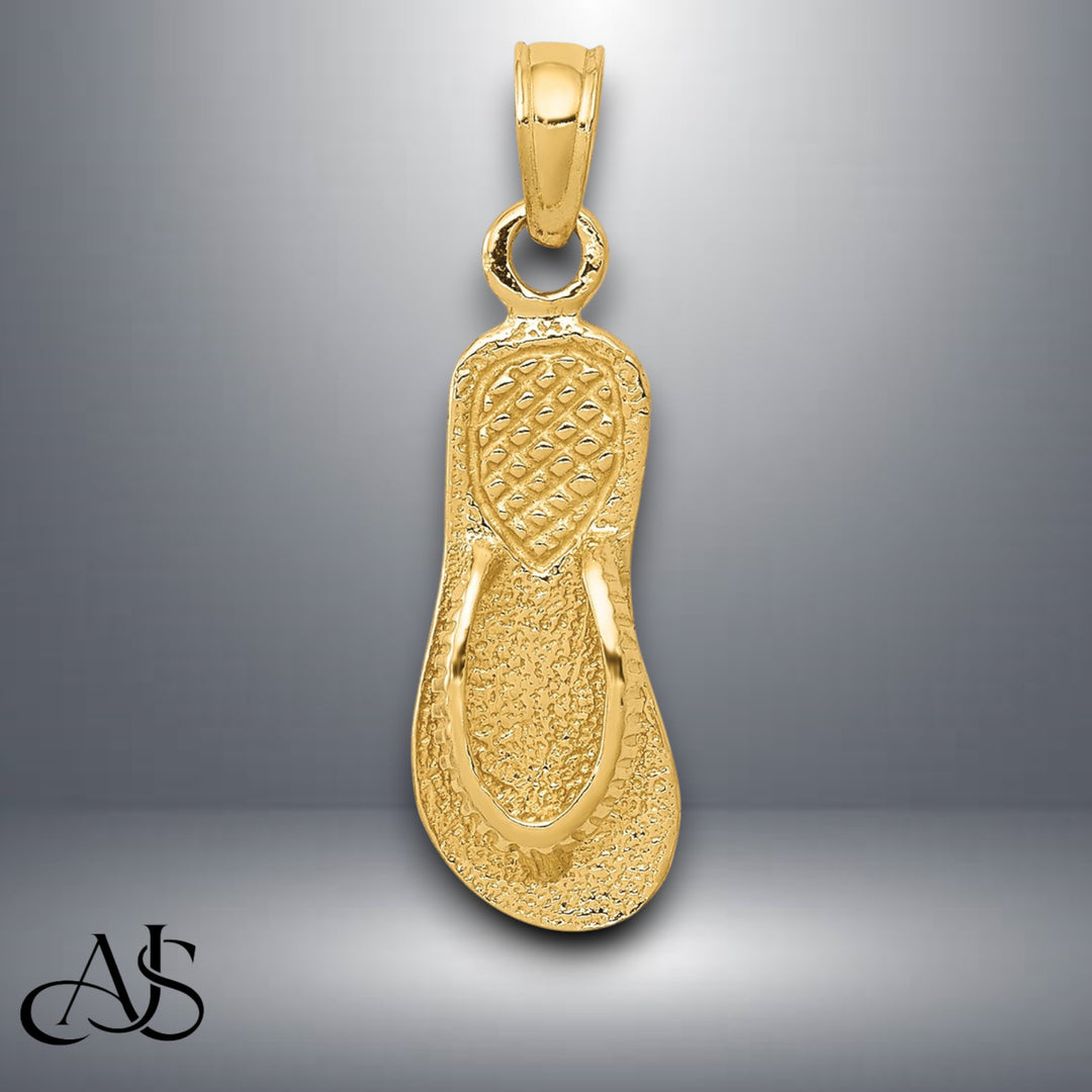 14K Yellow Gold 3D Single Flip-Flop Pendant with Necklace Chain Options