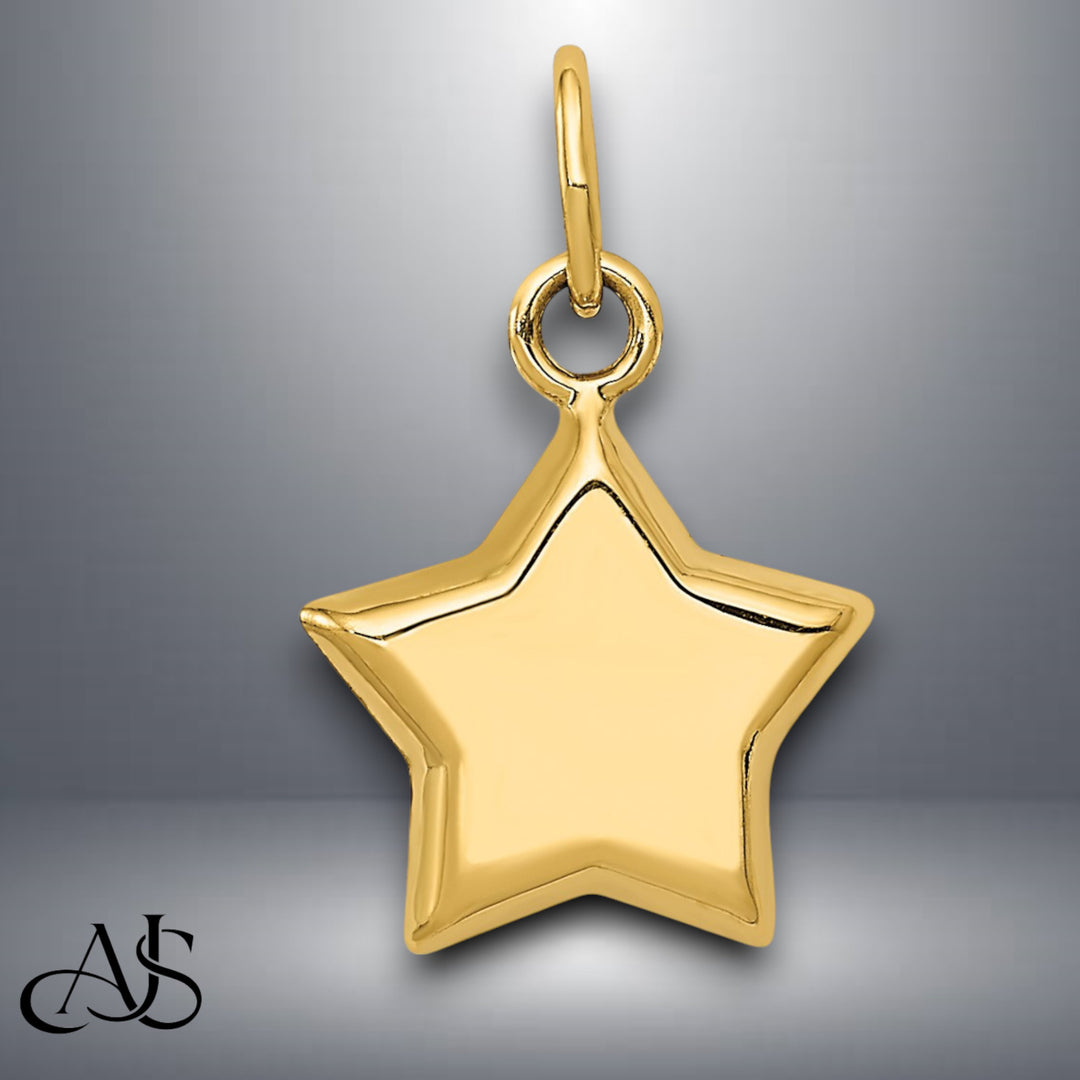 14K Yellow Gold 3-D Puffed Star Charm with Necklace Chain Options