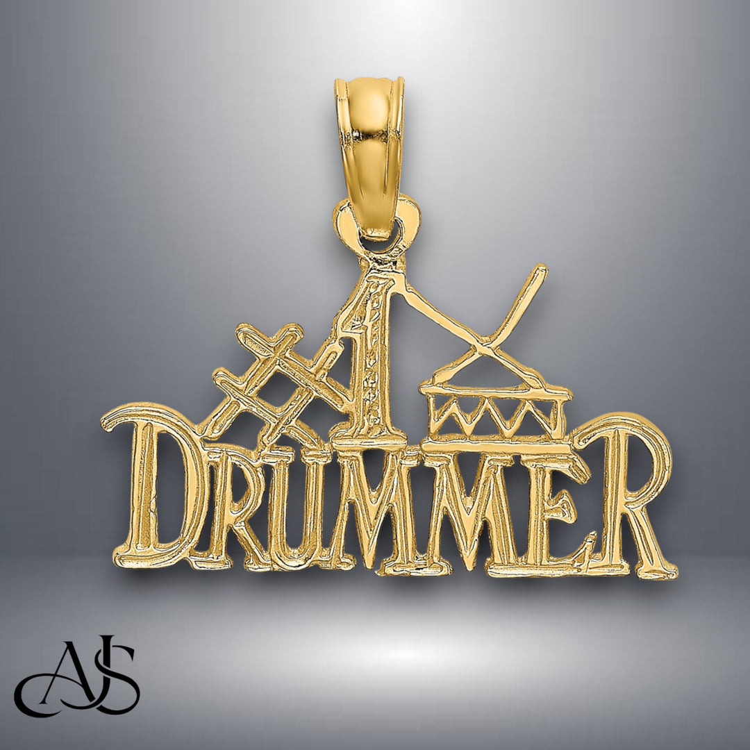 14K Yellow Gold #1 DRUMMER Charm with Necklace Chain Options