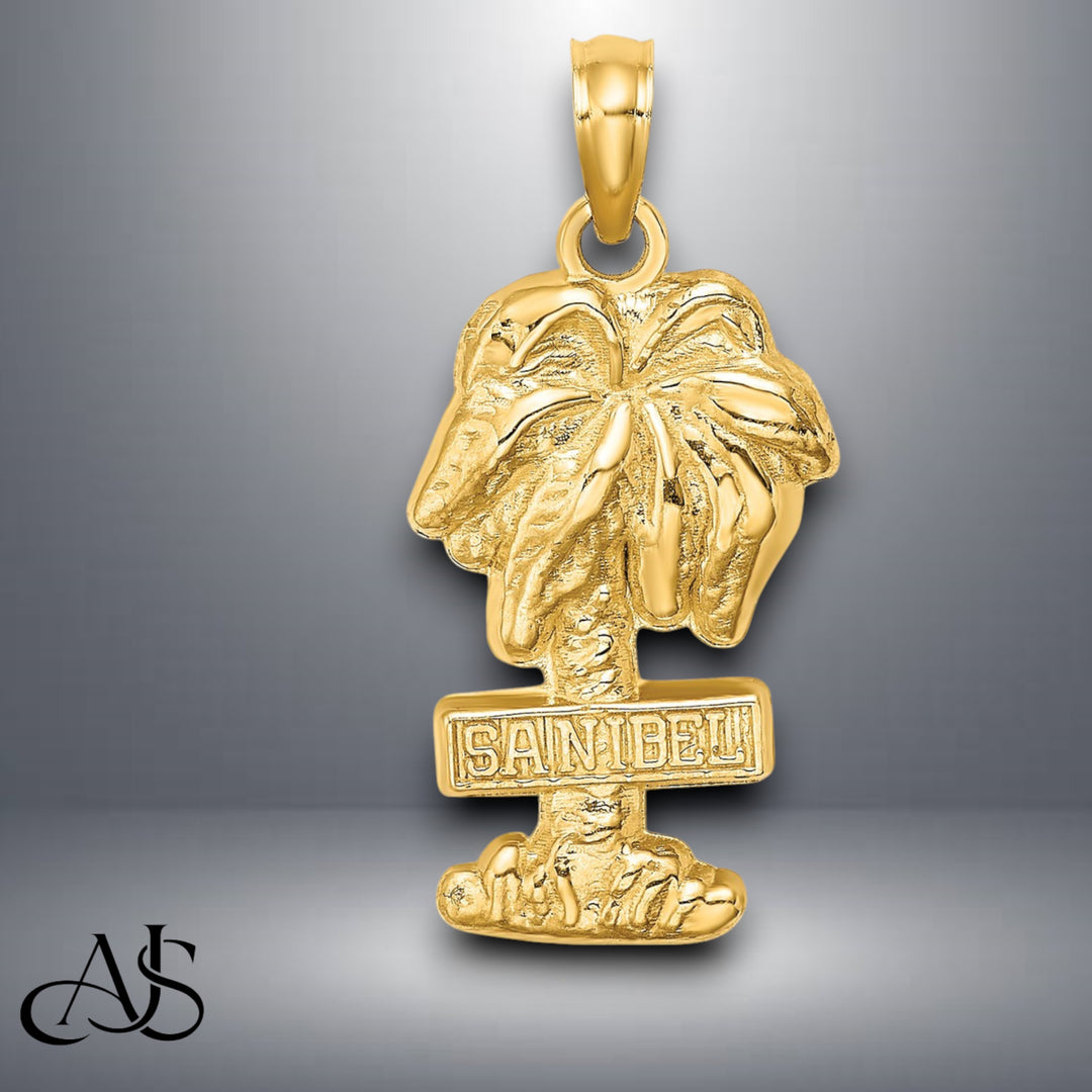 14K Yellow Gold SANIBEL Palm Tree Charm with Necklace Chain Options