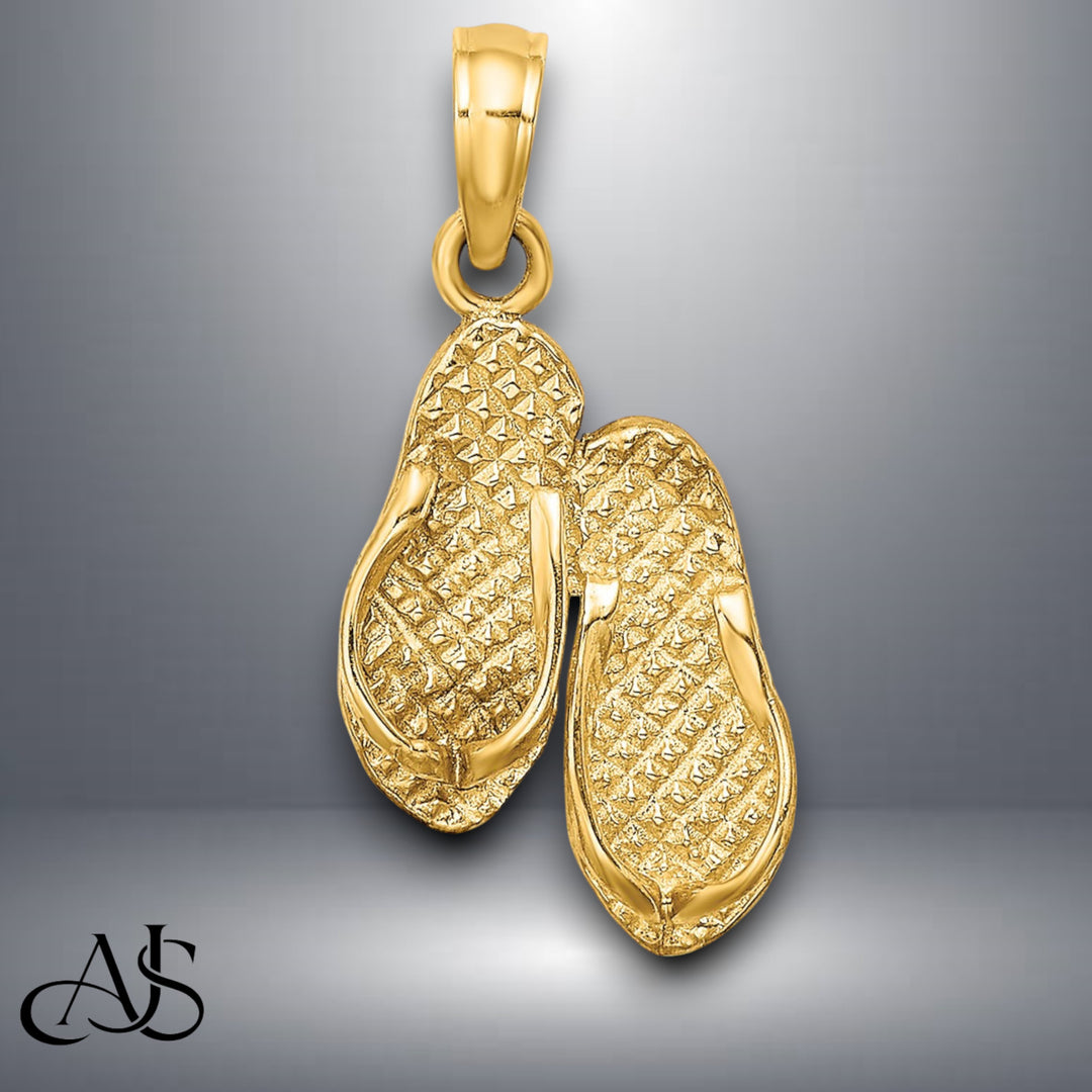 14K Yellow Gold 3D FT. MYERS Double Flip-Flop Charm with Necklace Chain Options