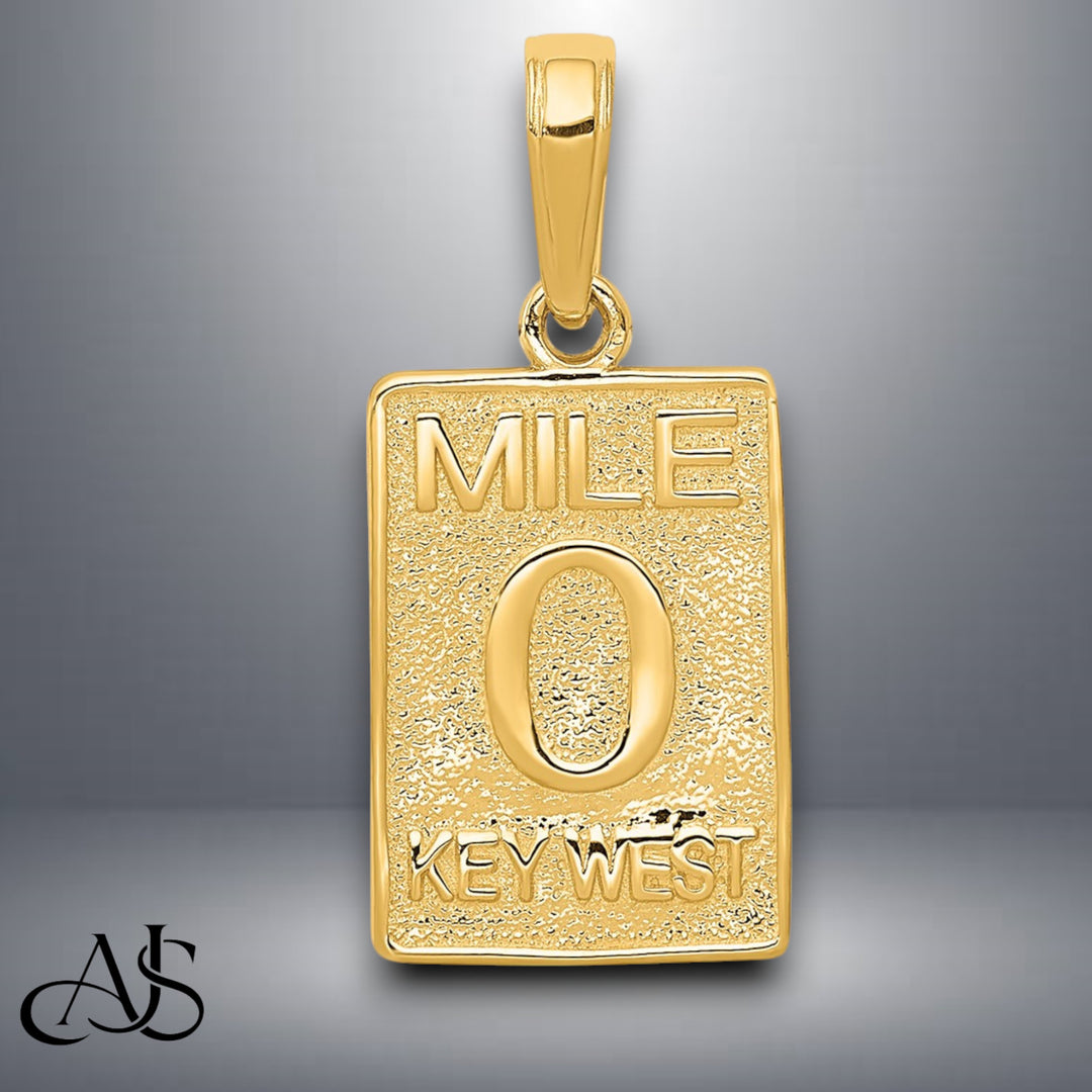 14K Yellow Gold Mile 0 KEY WEST Mile Marker Pendant with Necklace Chain Options