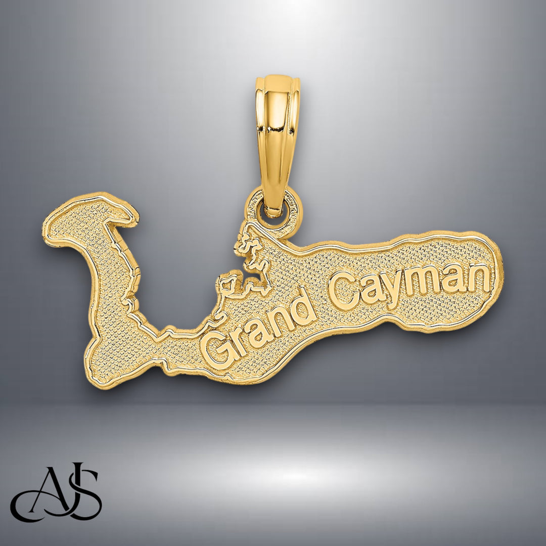 14K Yellow Gold GRAND CAYMAN Island Map Charm with Necklace Chain Options