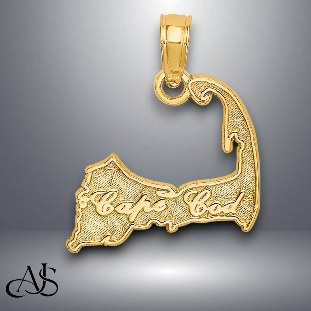 14K Yellow Gold CAPE COD Map Charm with Necklace Chain Options