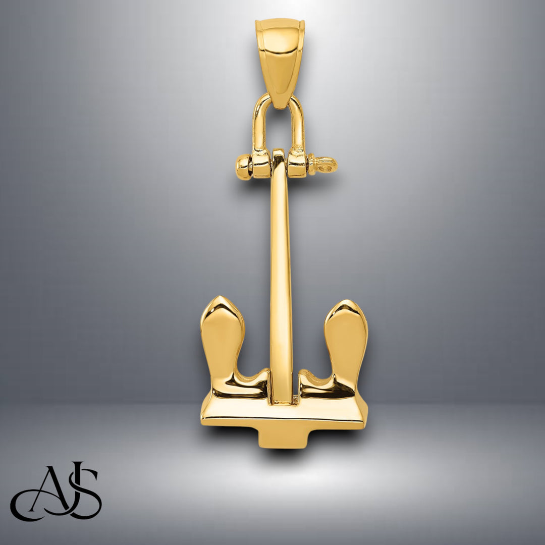 14K Yellow Gold 3-D T-Bar Style Anchor Pendant with Necklace Chain Options