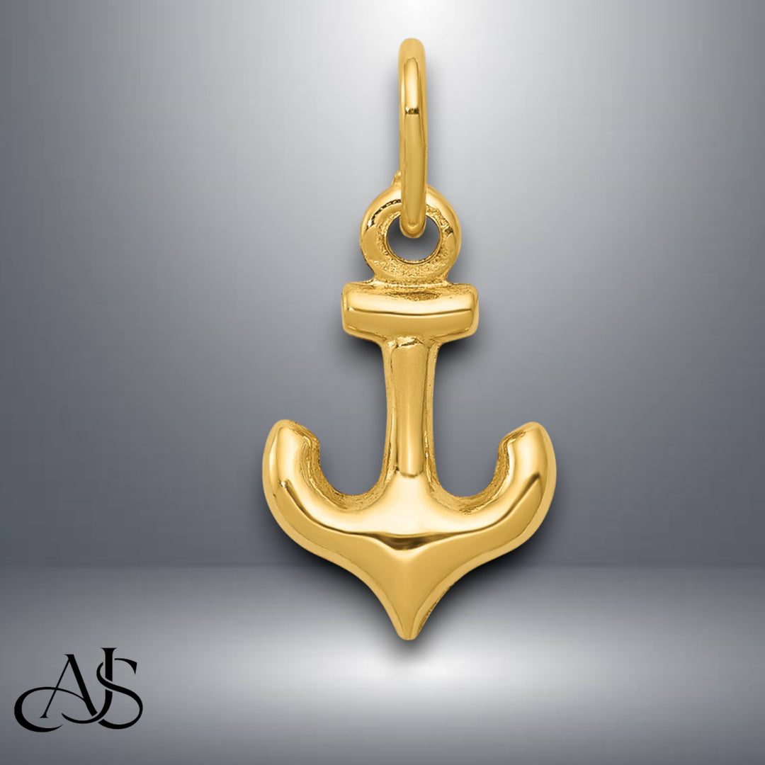 14K Yellow Gold Anchor Charm with Necklace Chain Options