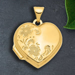Load image into Gallery viewer, 14K Yellow Gold White Gold Polished Floral 18mm Heart Locket | Build Your Locket Necklace with Engraving, Photo insertions, and Chain Options
