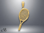 Load image into Gallery viewer, 14K Yellow Gold Solid Polished 3-D Tennis Racquet Pendant with Necklace Chain Options
