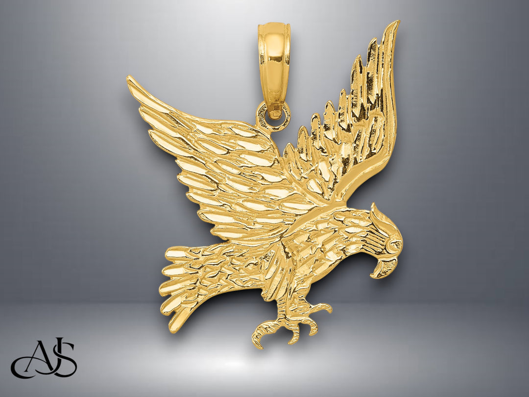 14K Yellow Gold Eagle Pendant with Necklace Chain Options