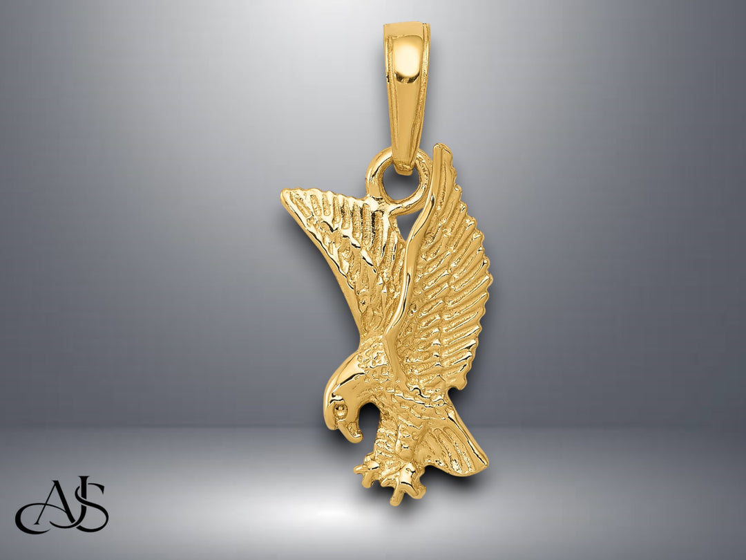 14K Yellow Gold Eagle Landing Pendant with Necklace Chain Options