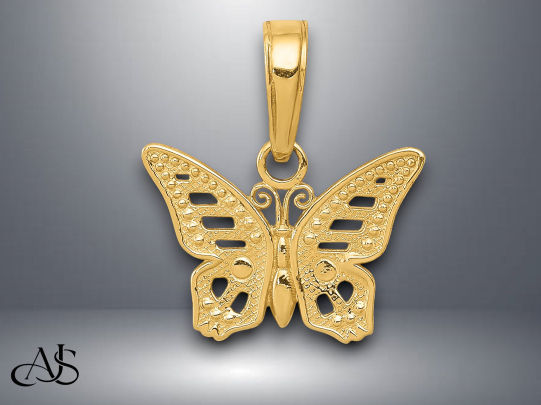 14K Yellow Gold Cut-Out Butterfly Pendant with Necklace Chain Options