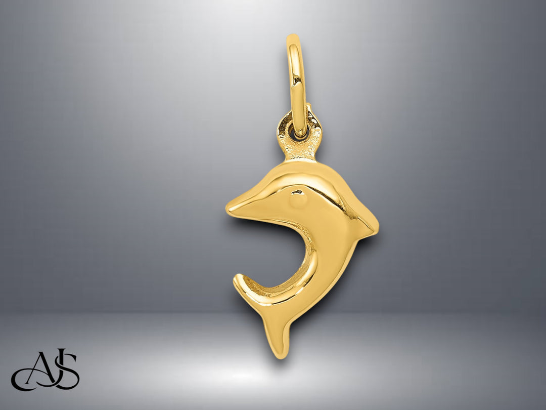 14K Yellow Gold Dolphin Charm with Necklace Chain Options