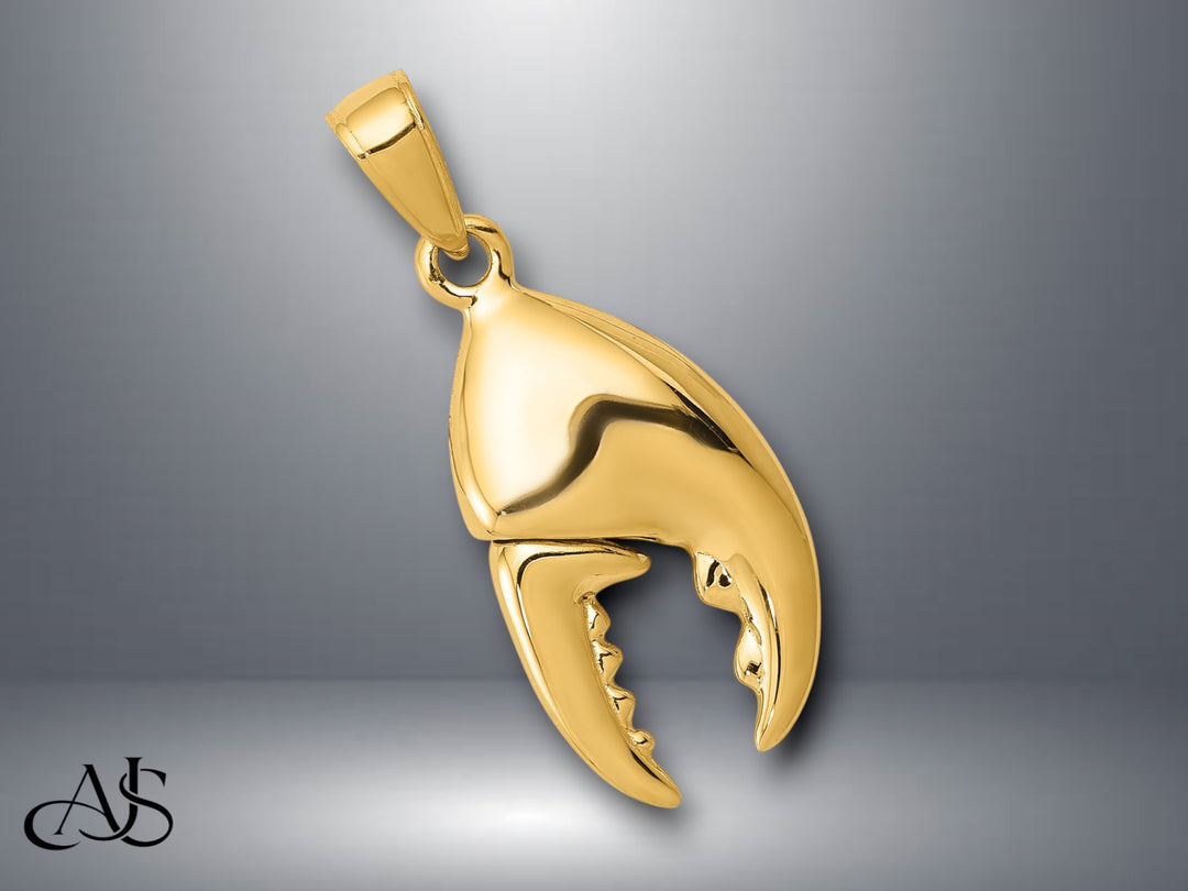 14K Yellow Gold 3-D Moveable Stone Crab Claw Pendant with Necklace Chain Options