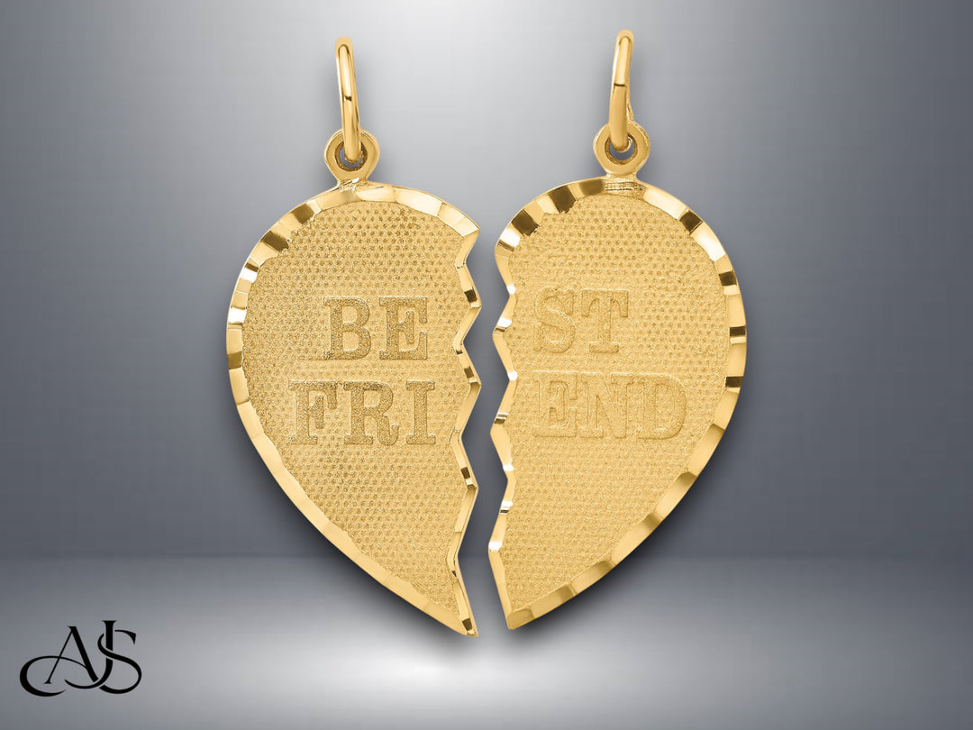14K Yellow Gold BEST FRIEND Diamond-cut 2-piece Charm with Necklace Chain Options