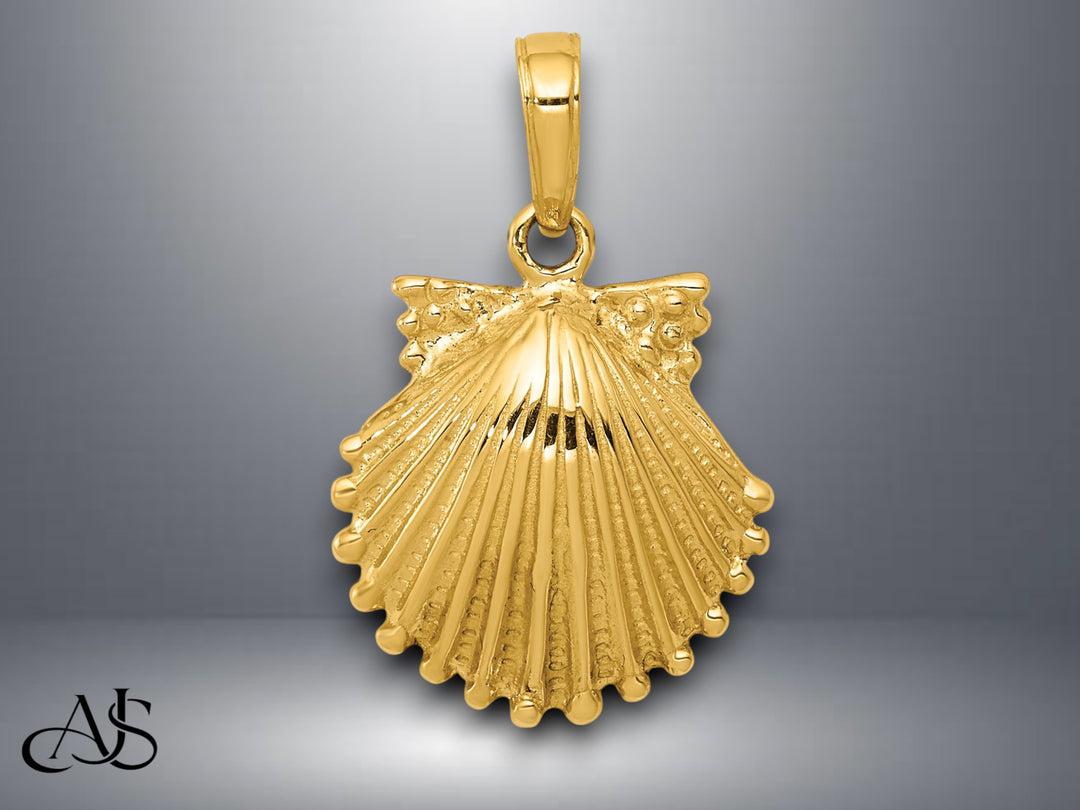 14K Yellow Gold Scallop Shell Pendant with Necklace Chain Options