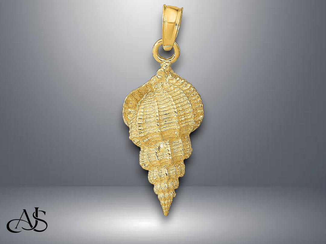 14K Yellow Gold Conch Shell Pendant with Necklace Chain Options