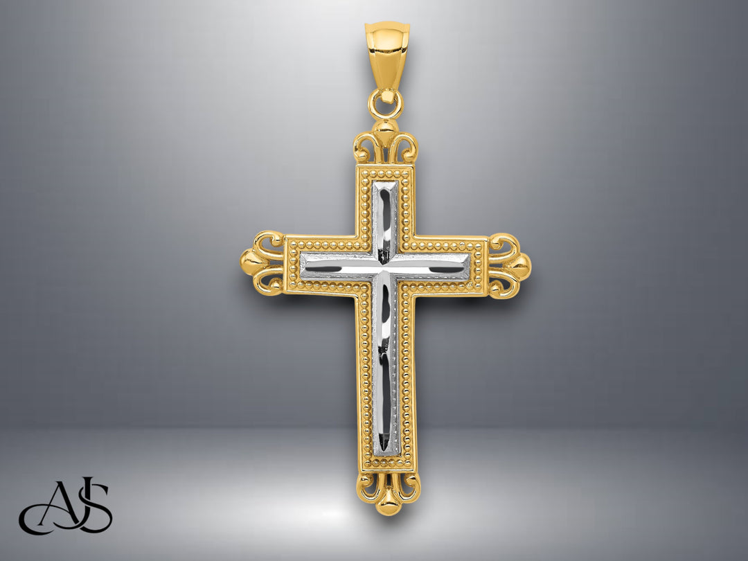 14K Two-tone  Gold Cross Pendant with Necklace Chain Options