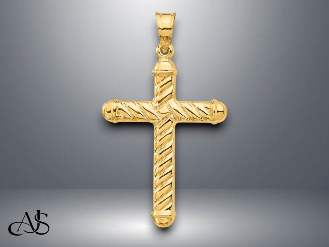 14K Yellow Gold Hollow Cross Pendant with Necklace Chain Options