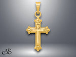 Load image into Gallery viewer, 14K Yellow Gold Fleur de Lis Hollow Cross Charm with Necklace Chain Options
