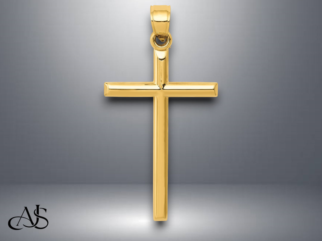 14K Yellow Gold Hollow Polished Cross Pendant with Necklace Chain Options