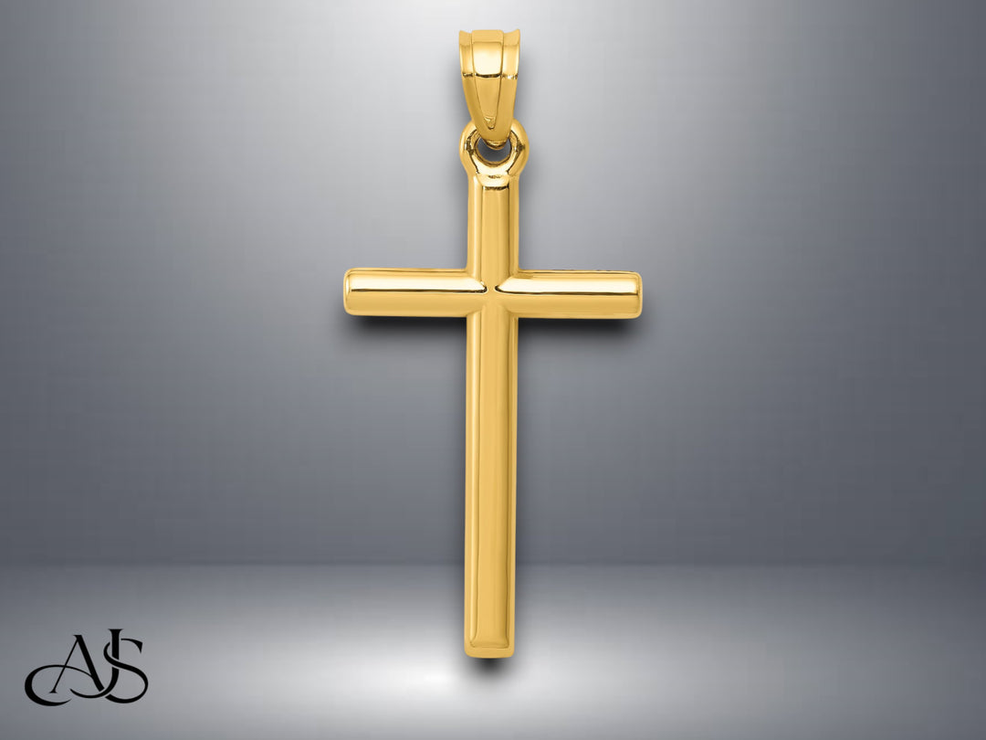 14K Yellow Gold Polished Hollow Cross Pendant with Necklace Chain Options