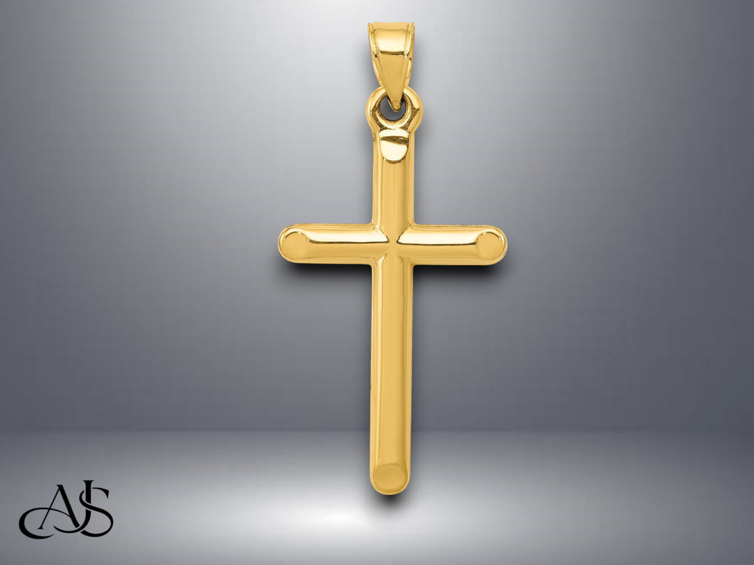 14K Yellow Gold 3-D Hollow Cross Pendant with Necklace Chain Options