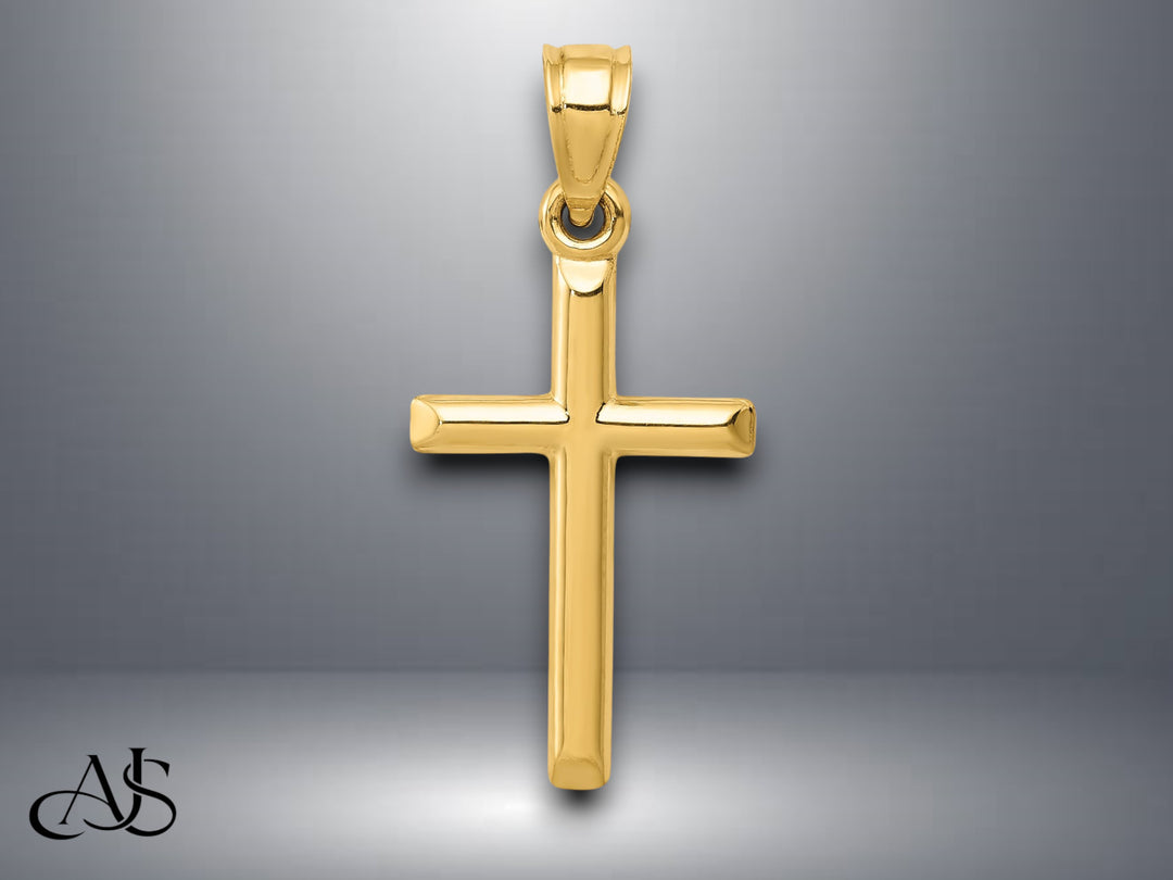 14K Yellow Gold Polished Hollow Cross Pendant with Necklace Chain Options