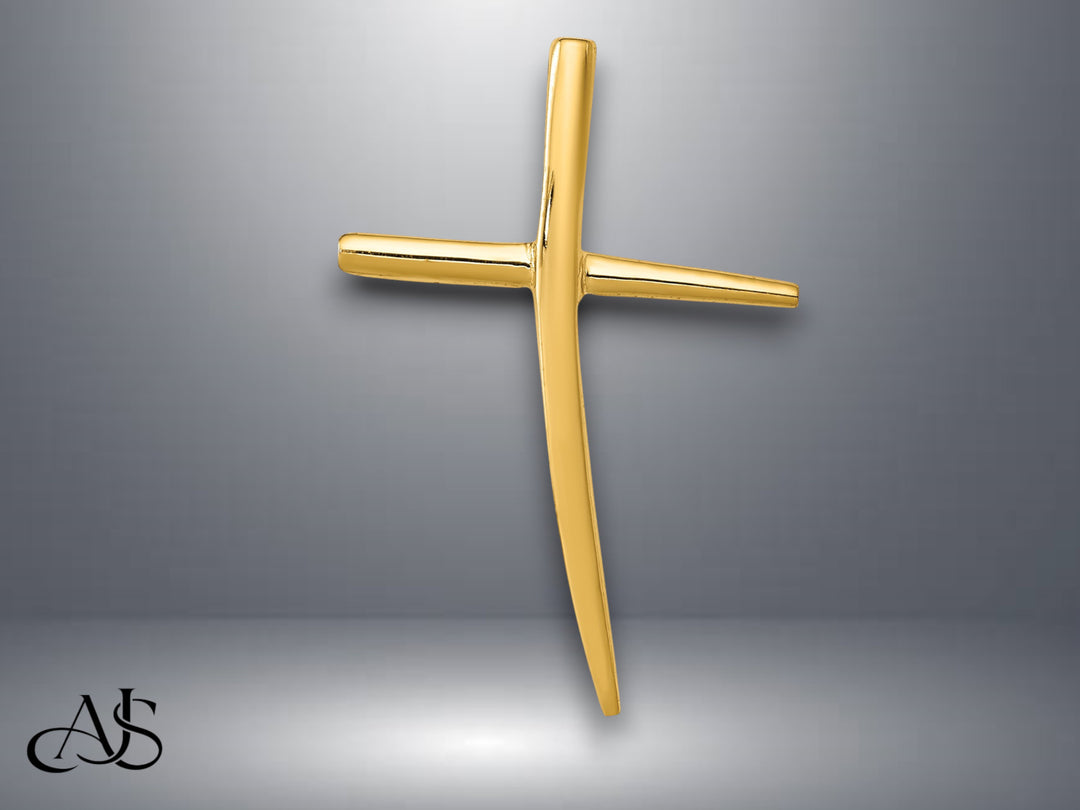 14K Yellow Gold Polished Curved Cross Chain Slide with Necklace Chain Options