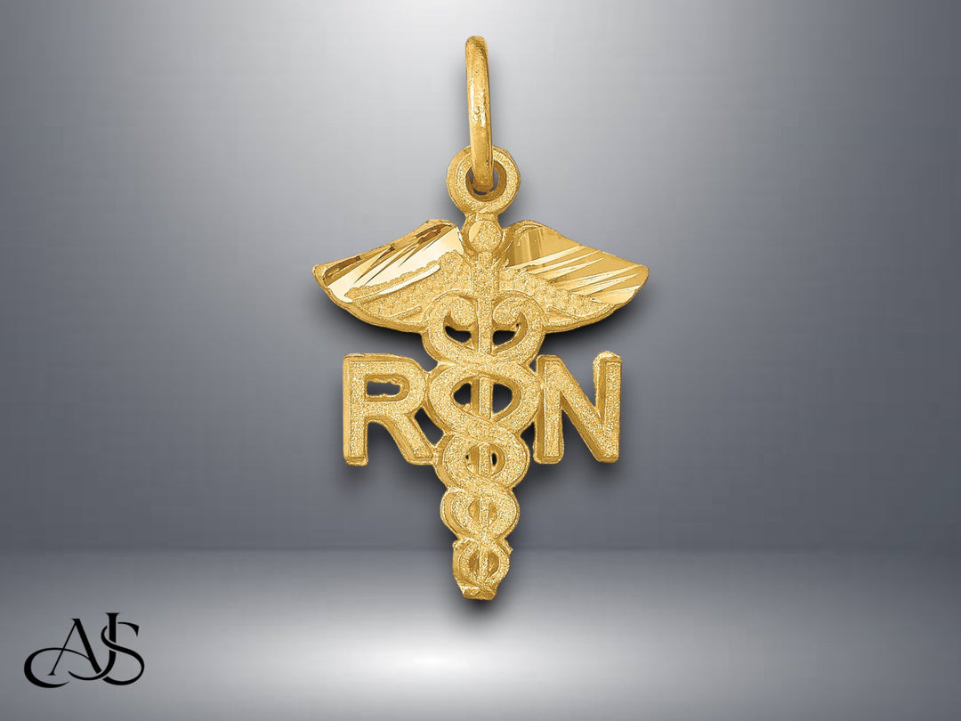 14K Yellow Gold RN Nurse Charm with Necklace Chain Options
