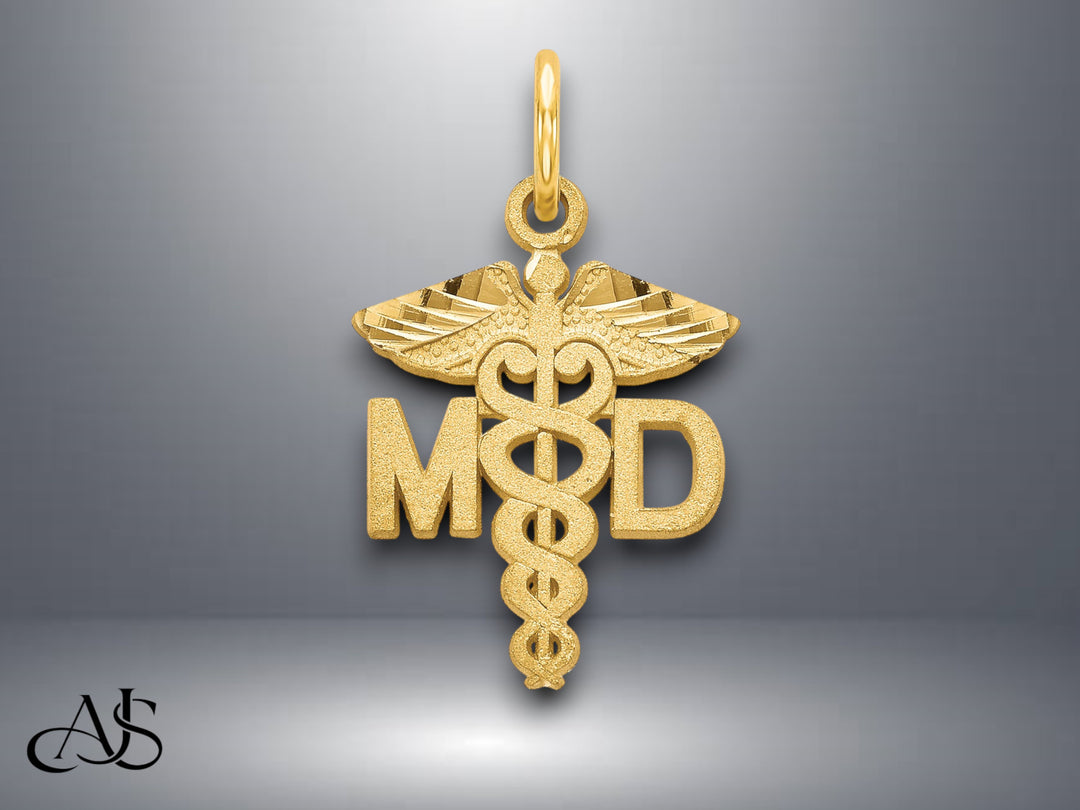 14K Yellow Gold M.D. Caduceus Charm with Necklace Chain Options