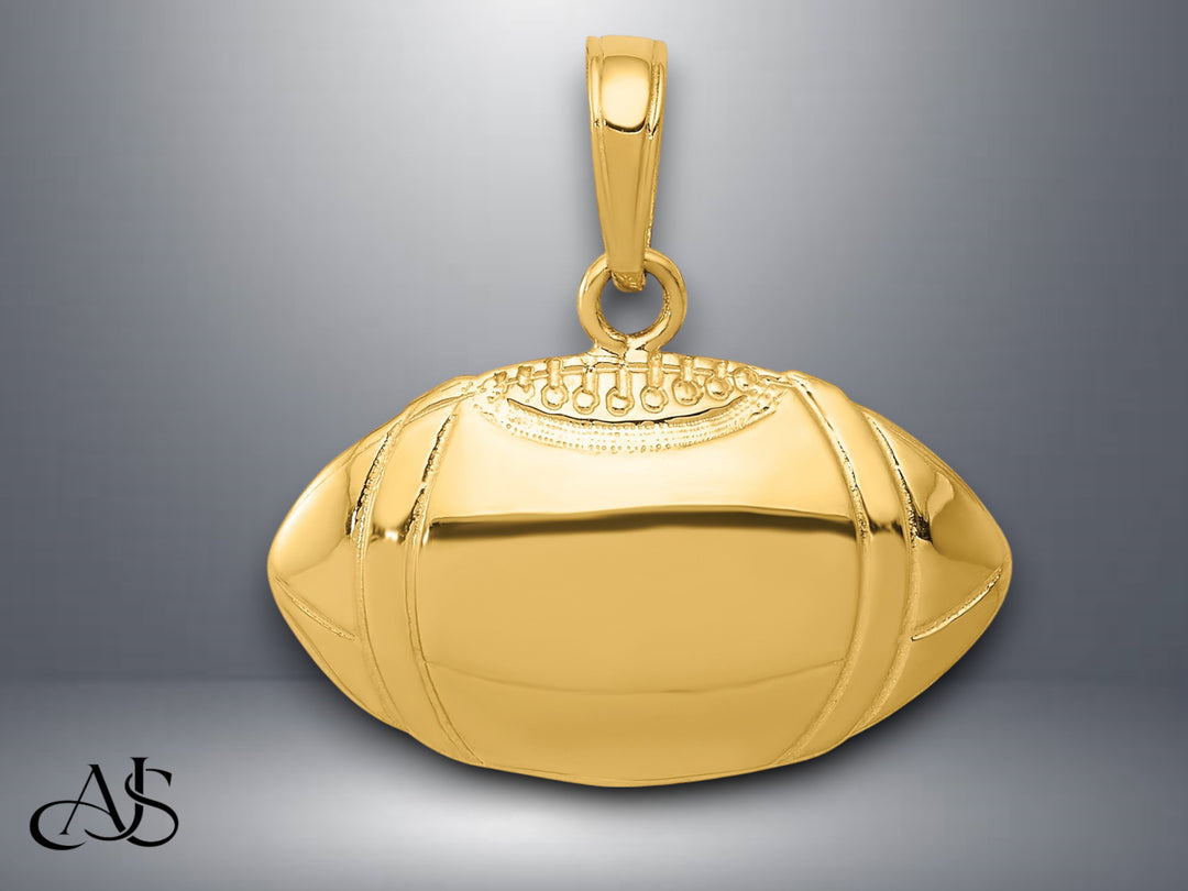 14K Yellow Gold Football Profile Pendant with Necklace Chain Options